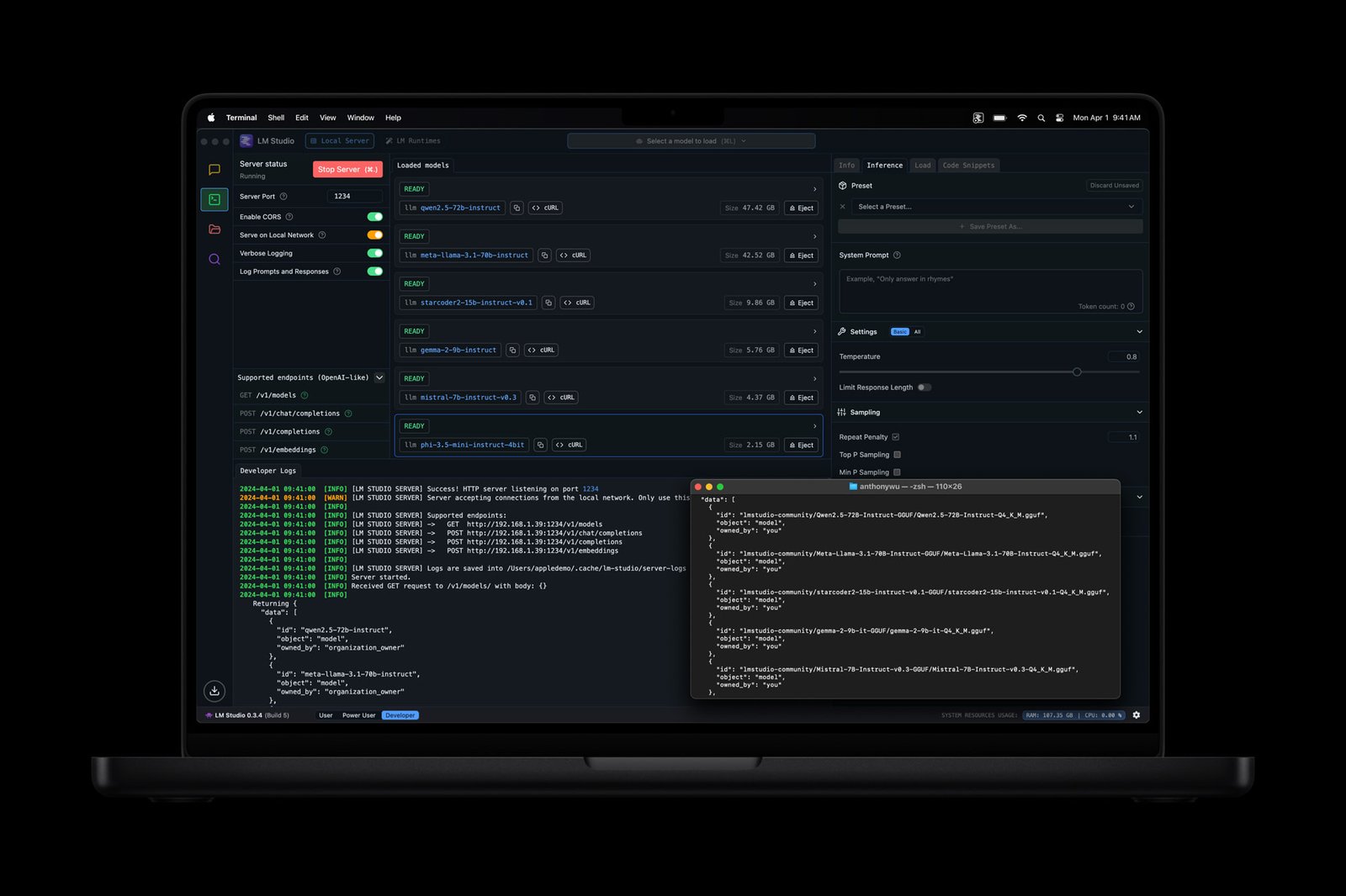 Apple launch illustration of LM Studio on a 2024 MacBook Pro